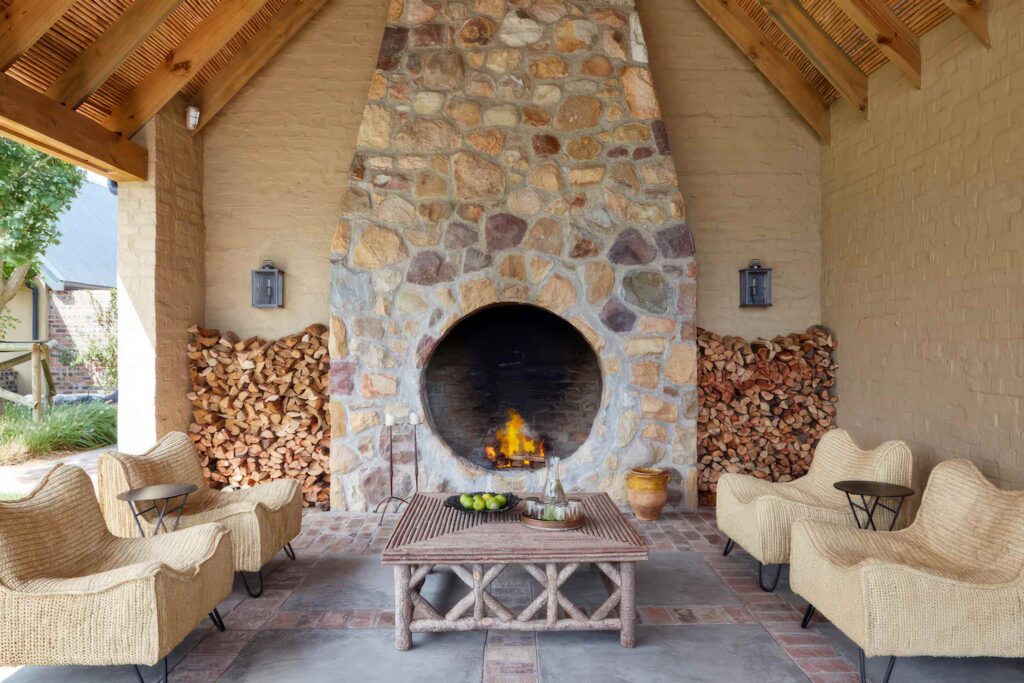 Outdoor fireplace at 7 Koppies, Franschhoek, South Africa