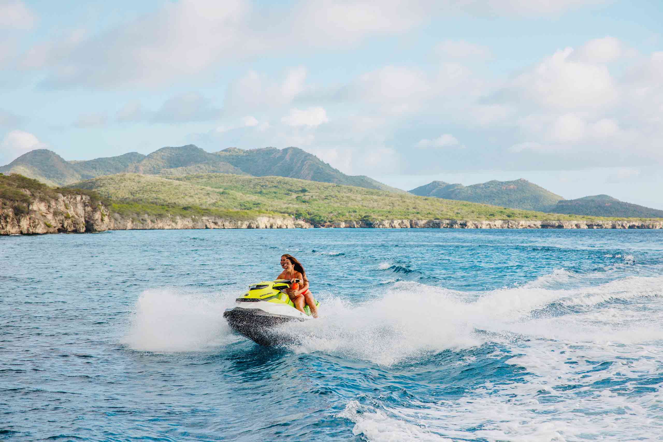 Two women on a jetski in Curacao