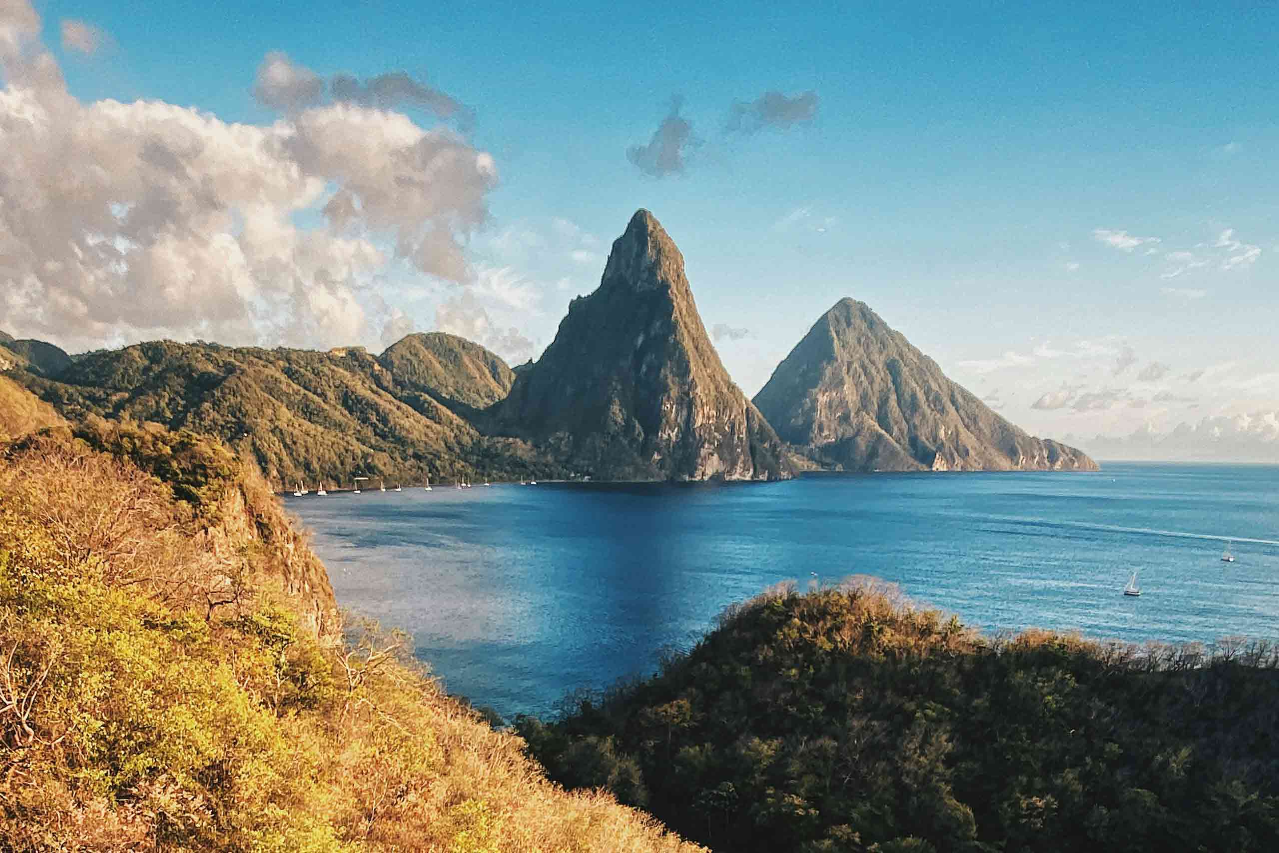 The Pitons of Saint Lucia. An example of the kind of unscripted journeys we'll go on in 2025