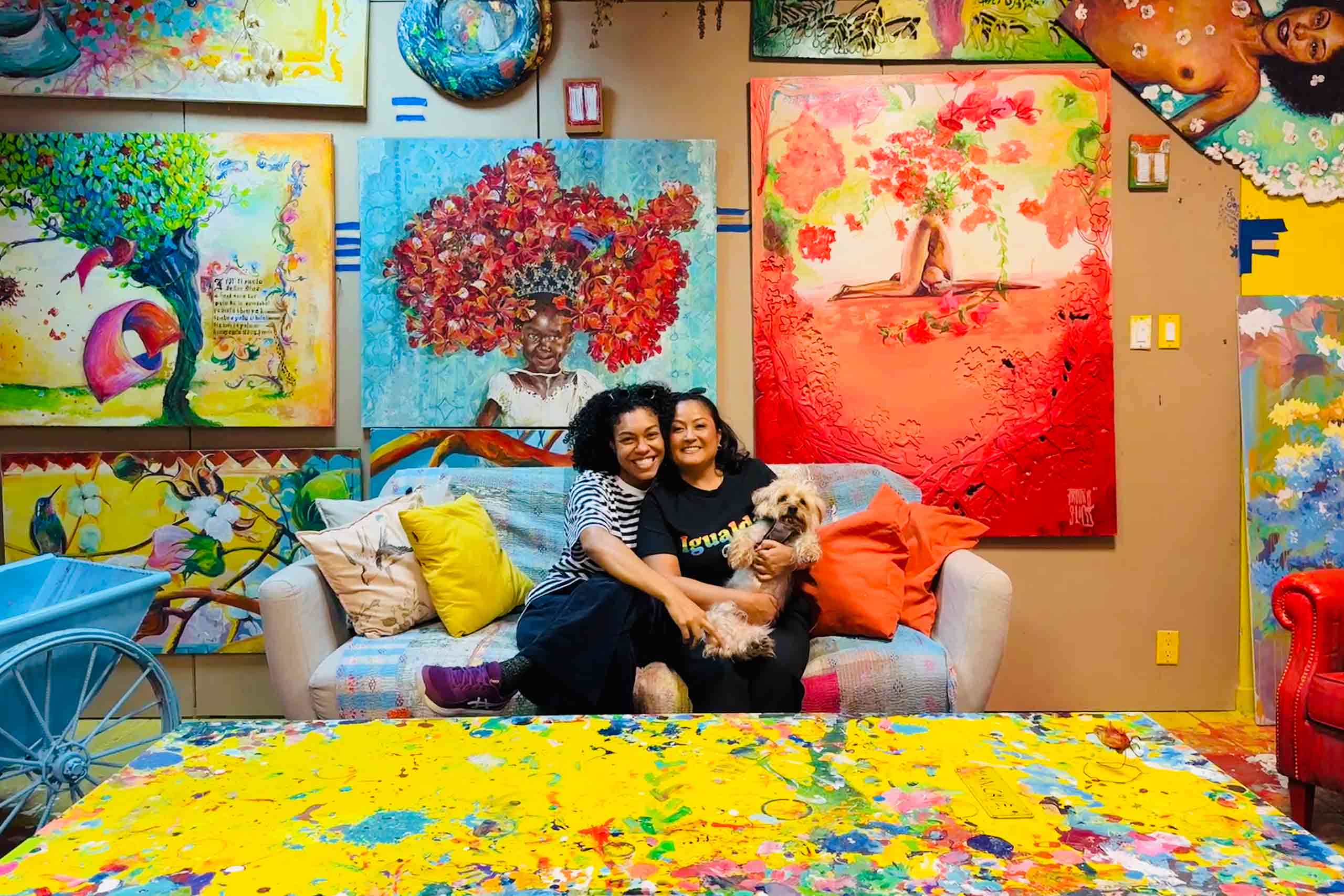 Janice Tjon Sien Kie with her partner Beatriz and dog Chivaz