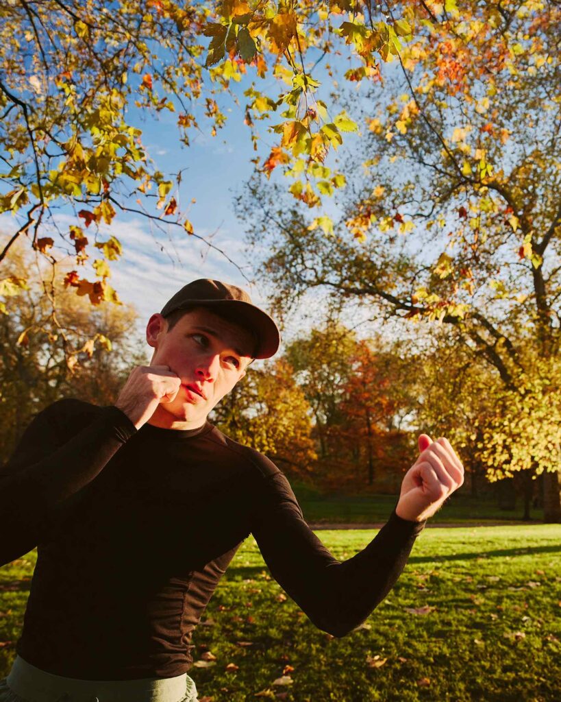 Jill Leflour boxing in St. James Park, London, UK