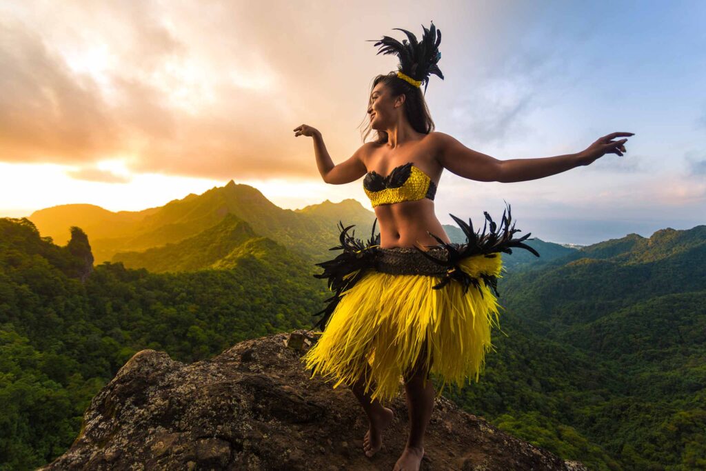 A Polynesian women dances on Rarotonga in the Cook Islands