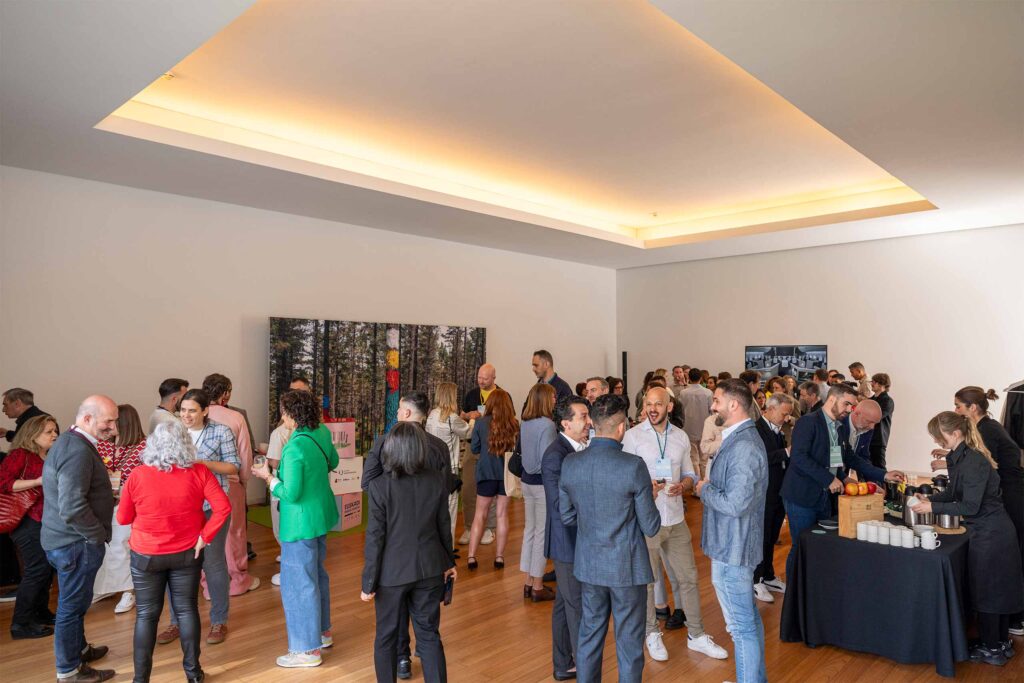 Delegates gather at the LGBT+ Travel Symposium at Bizkaia Aretoa in Bilbao.