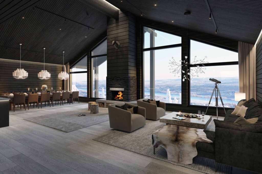 View over Finnish Lapland from a cosy communal lounge area at Octola II, Finland