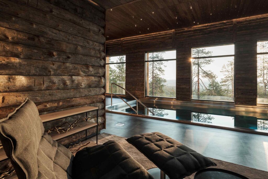 The pool with views of the surrounding forests at Octola, Finland