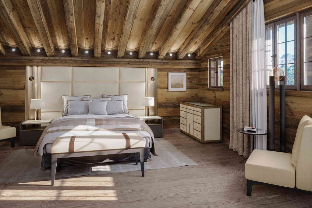 Chalet style bedroom of Ultima Promenade Gstaad by Ultima Collection